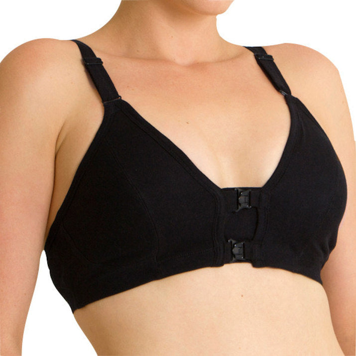 Spandex-Free Black Front Close Bra