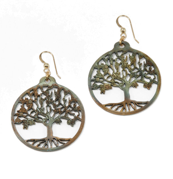 Tree of Life Peace Bronze Earrings