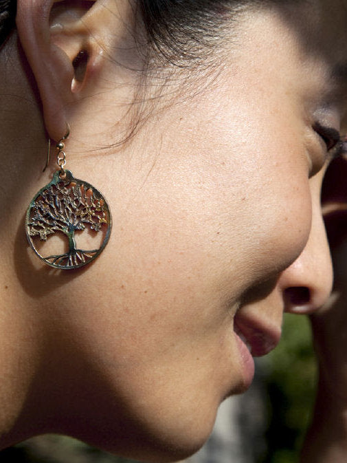 Tree of Life Peace Bronze Earrings